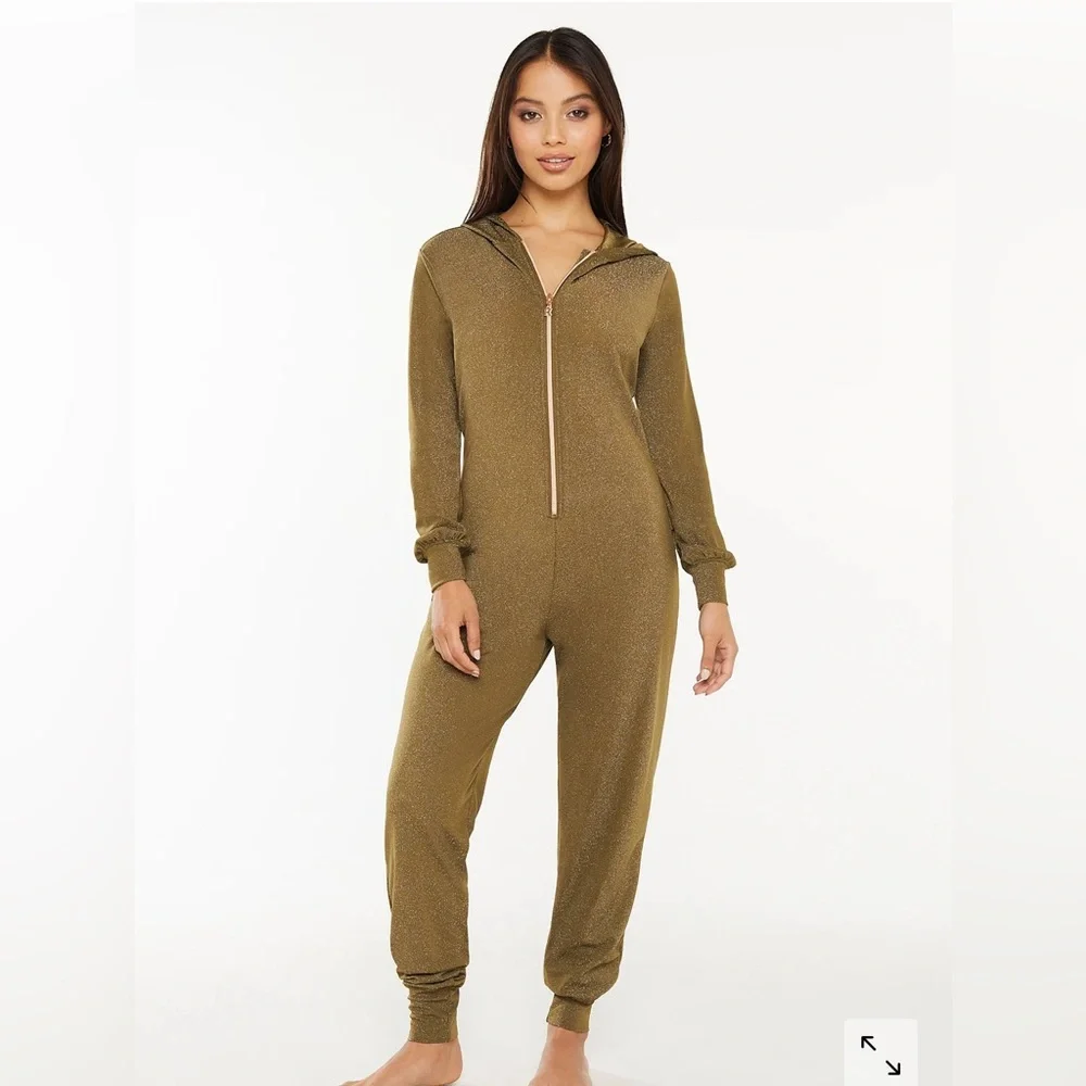 NWOT Savage X Fenty Olive Green SLEEP & SHINE HOODED ONESIE Medium - Picture 1 of 5